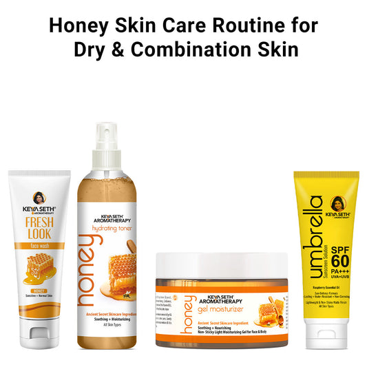 Honey Skin Care Routine for Dry & Combination Skin – Facewash, Toner, Gel Moisturizer, SPF 60 For Hydrate, Minimize Pores, Strengthen Barrier & Protect 560ml