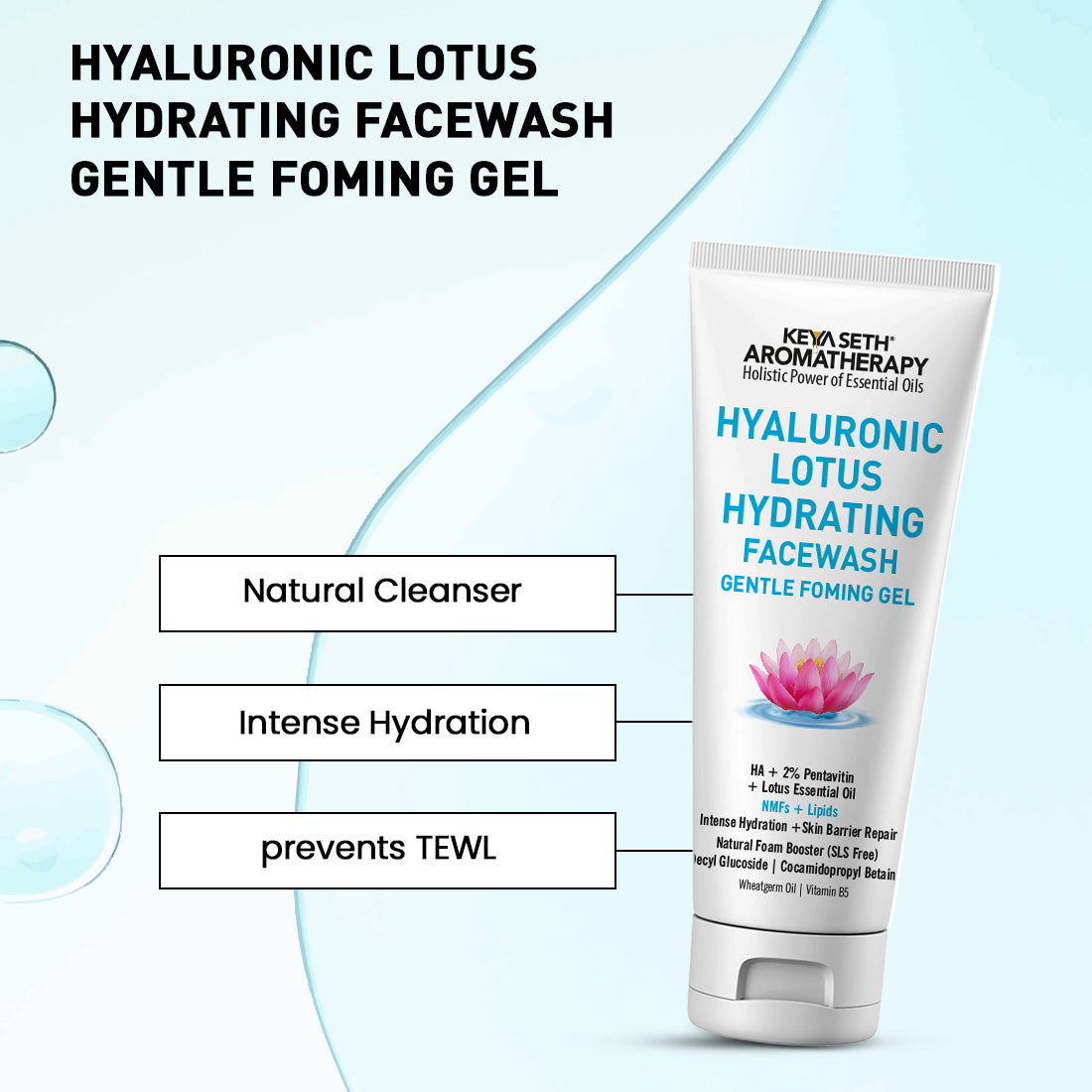 Hyaluronic Lotus Hydrating Facewash, 2 % Pentavitin + Natural Glucoside Foaming, NMFs + Lipids, Skin Barrier Repair, Gentle SLS Free 100ml