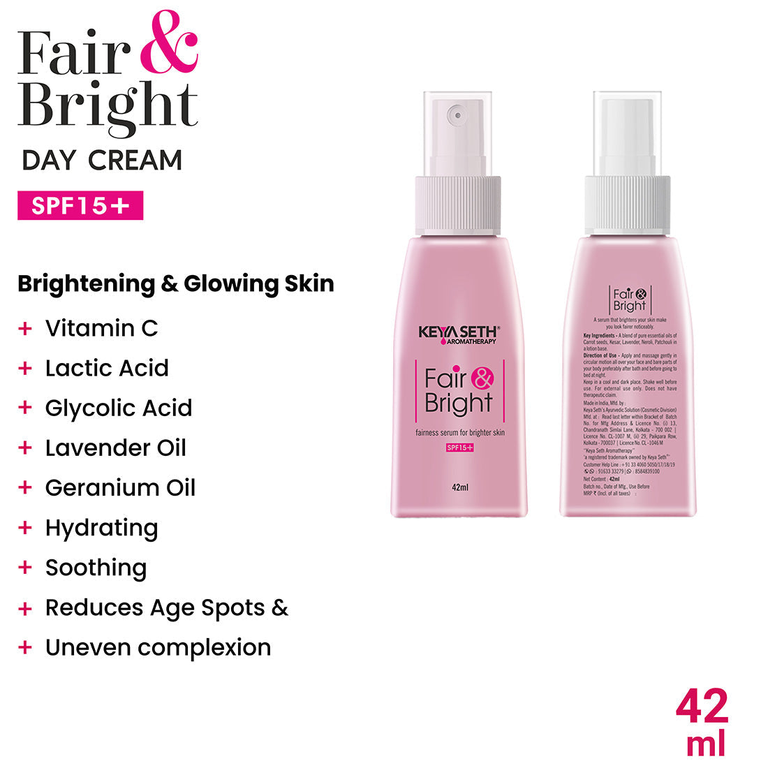 Fair & Bright Skincare Routine – Hydrating Facewash, Brightening Serum, Day/Night Cream & SPF 60 for Radiance & Spot Control 342ml