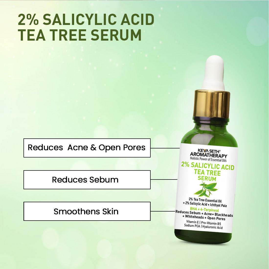 2% Salicylic Acid Tea Tree Serum, BHA + Terpineol, Acne, Blemishes, Blackheads, Whiteheads & Open Pores, Ichthyol Pale, Hyaluronic Acid, Vitamin E B5 30ml
