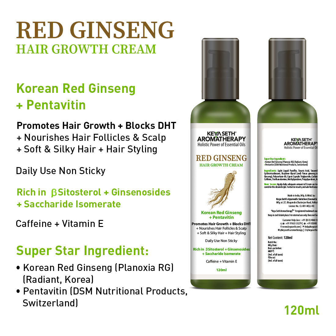 Korean Red Ginseng Hair Growth Combo Kit – Shampoo & Serum, Blocks DHT, Hydrates & Nourishes Hair & Scalp, Pentavitin, Caffeine, Vitamin B5, Promotes Hair Growth & Scalp Health 490ml