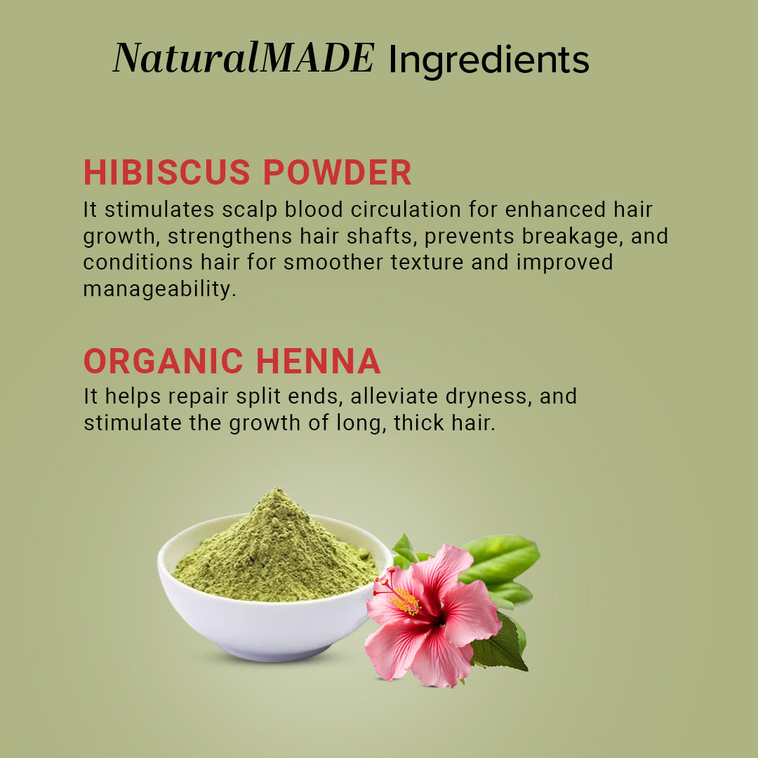 Organic Henna & Hibiscus Flower Hair Coloring Powder - 100% Natural 100gm
