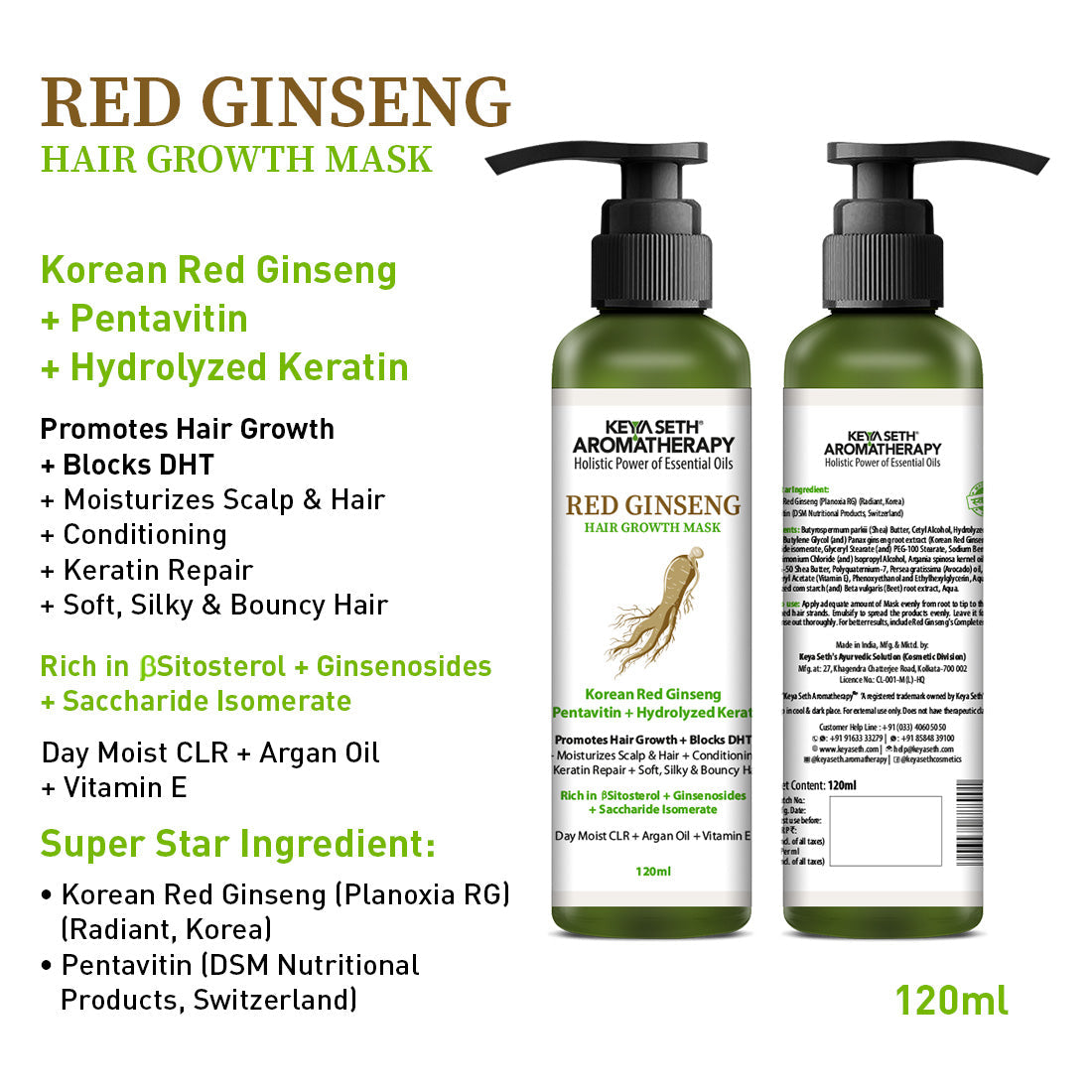 Korean Red Ginseng Hair Growth Combo Kit – Shampoo & Serum, Blocks DHT, Hydrates & Nourishes Hair & Scalp, Pentavitin, Caffeine, Vitamin B5, Promotes Hair Growth & Scalp Health 490ml
