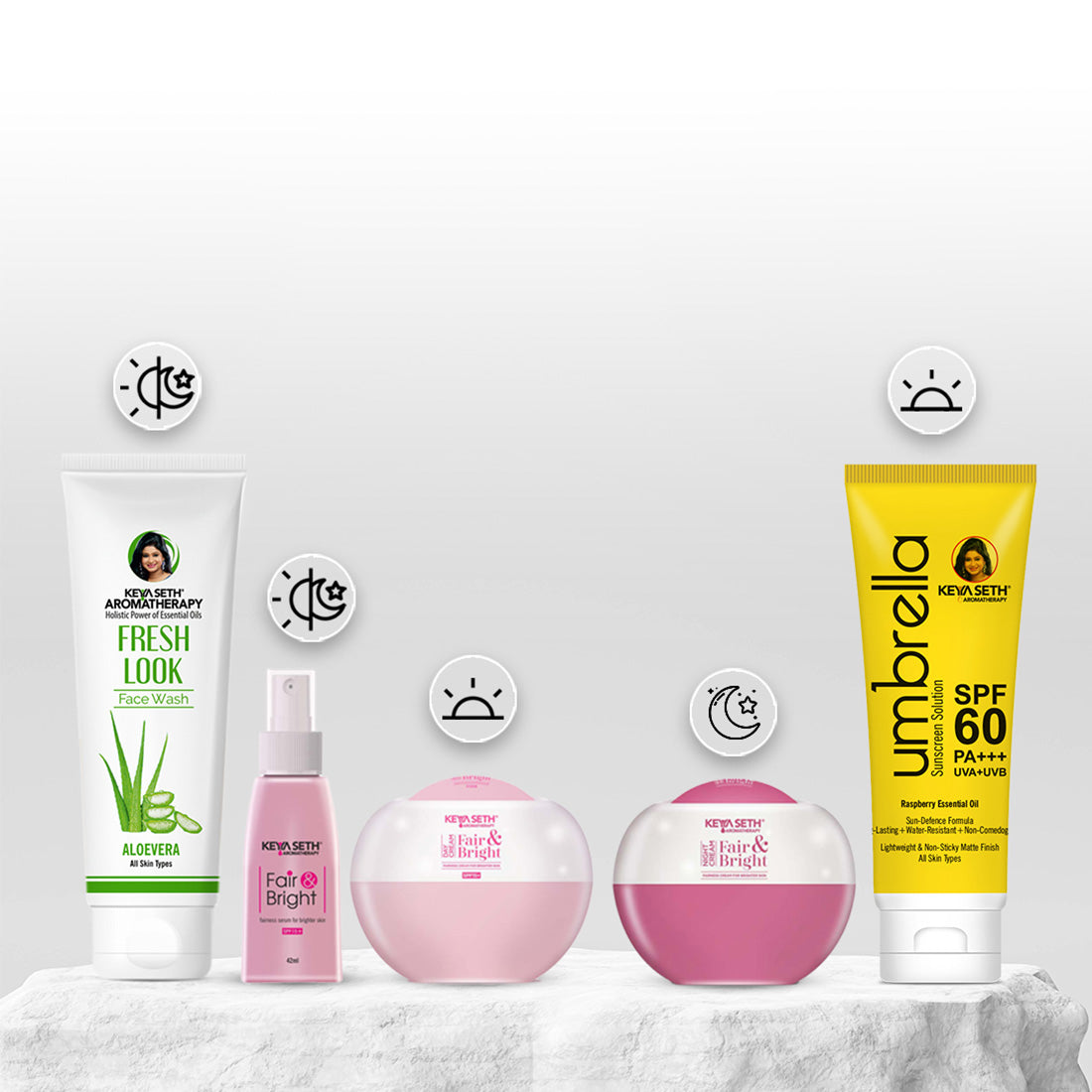 Fair & Bright Skincare Routine – Hydrating Facewash, Brightening Serum, Day/Night Cream & SPF 60 for Radiance & Spot Control 342ml