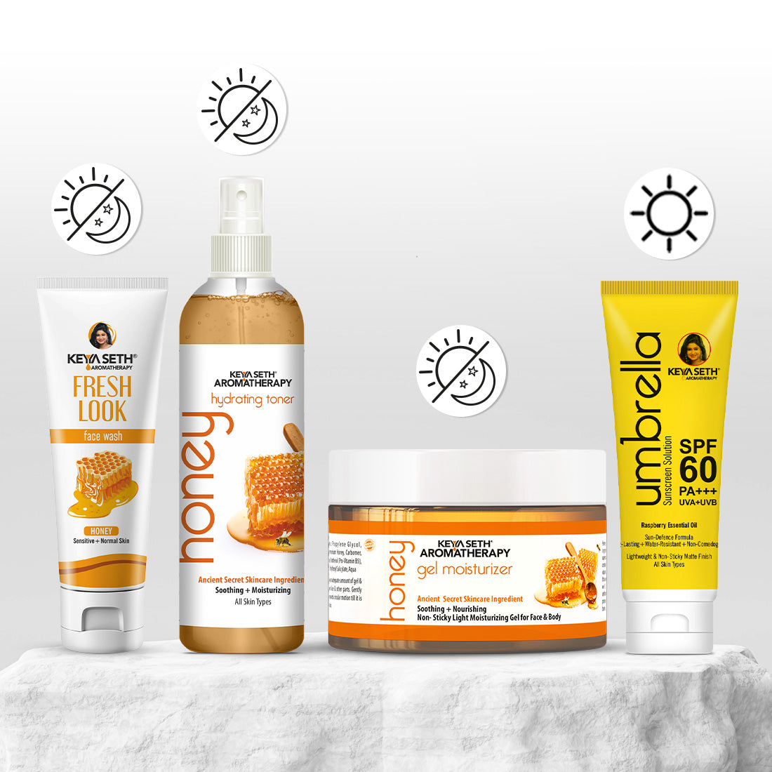 Honey Skin Care Routine for Dry & Combination Skin – Facewash, Toner, Gel Moisturizer, SPF 60 For Hydrate, Minimize Pores, Strengthen Barrier & Protect 560ml