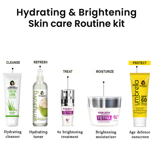Hydrating & Brightening Skincare Routine Kit - Aloe Vera Face Wash, Green Coconut Toner, Brightening Serum, Whitening Cream & Umbrella SPF 60 Sunscreen for Radiant Skin 475ml