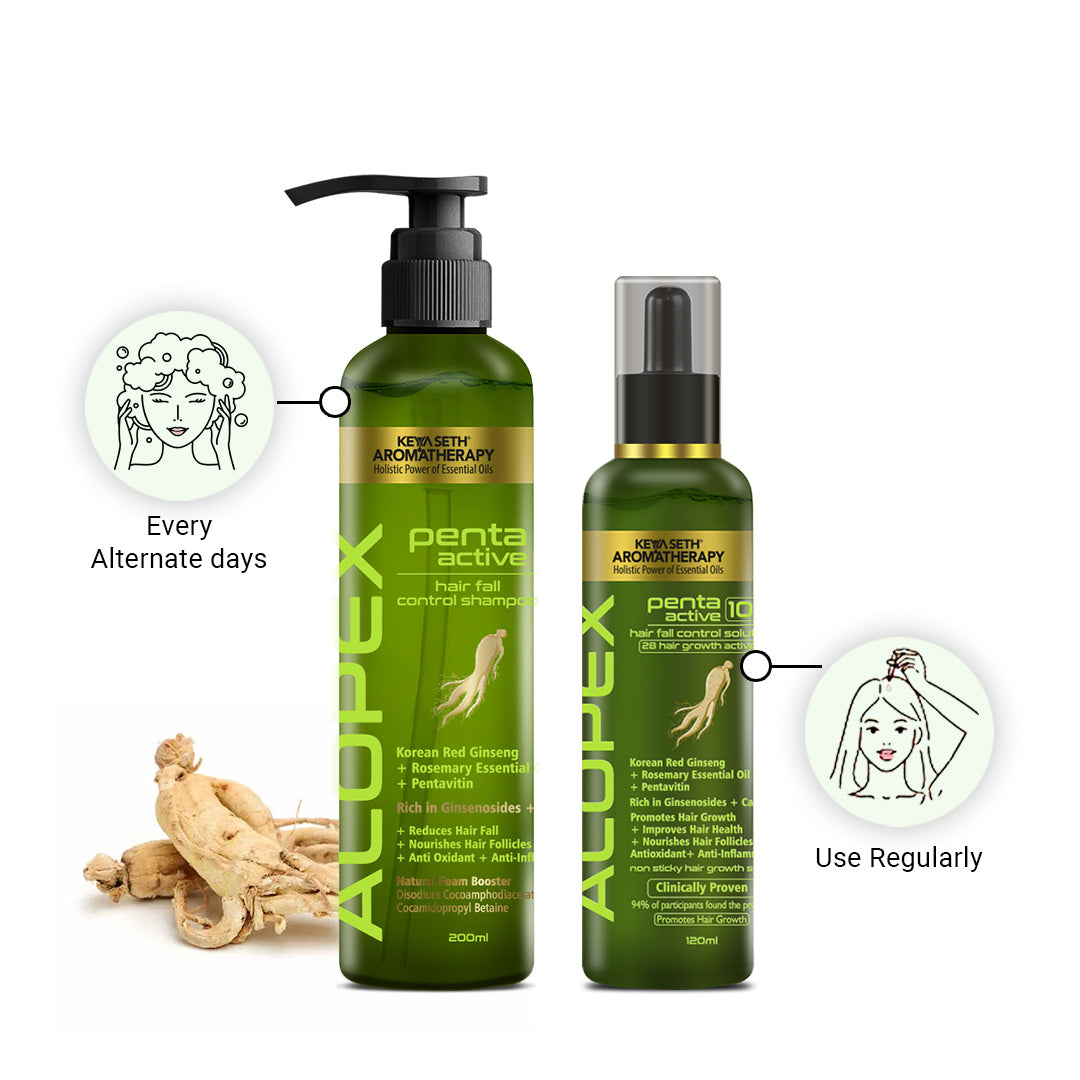 Alopex Penta Hair Growth Serum Treatment Kit – Shampoo & Solution with Korean Red Ginseng, Rosemary & Pentavitin for Hair Fall Control & Scalp Nourishment 230ml
