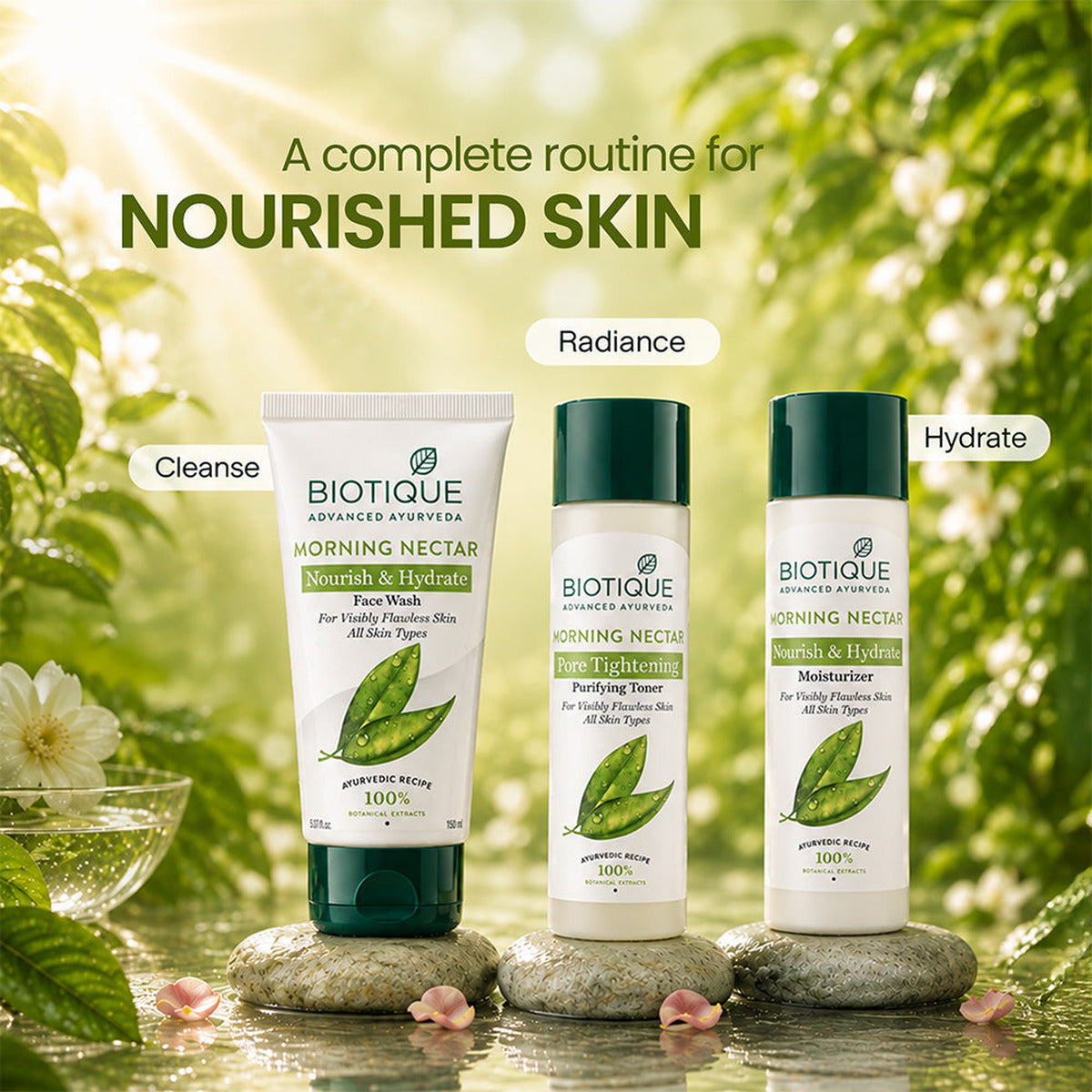 【Biotique】 BIOTIQUE Bio Morning Nectar Nourishing Lotion 570ml (190ml x 3)｜モーニングネクター ナリッシング ローション 190ml×3本セット｜570ML
