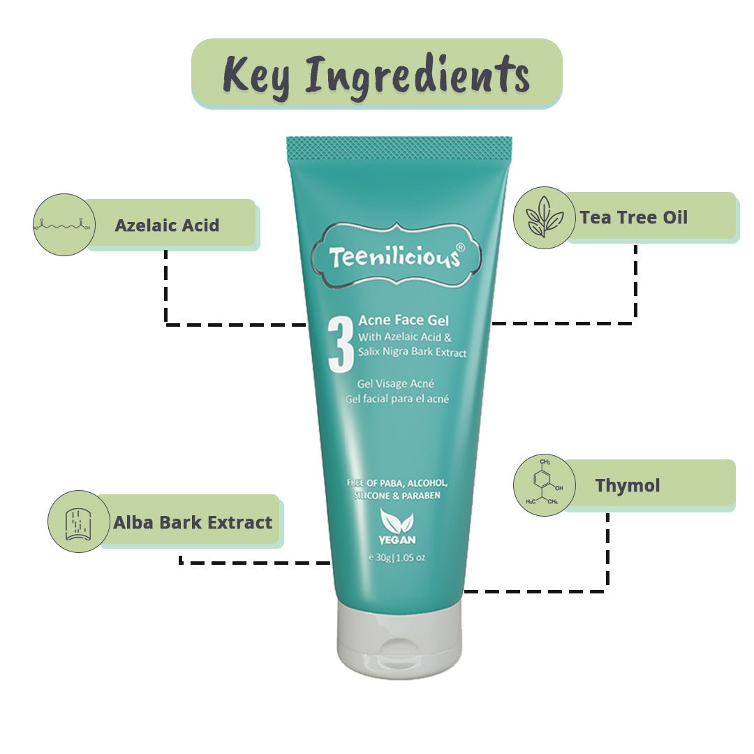 Teenilicious Acne Gel With Azelaic Acid - Clear Skin Pores Off Acne Causing Bacteria