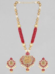 Rubans Gold Plated Maroon Red Necklace Set Gold