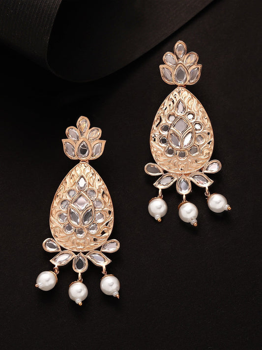 Rubans Rose Gold-Plated & White Teardrop Shaped Drop Earrings Rose Gold