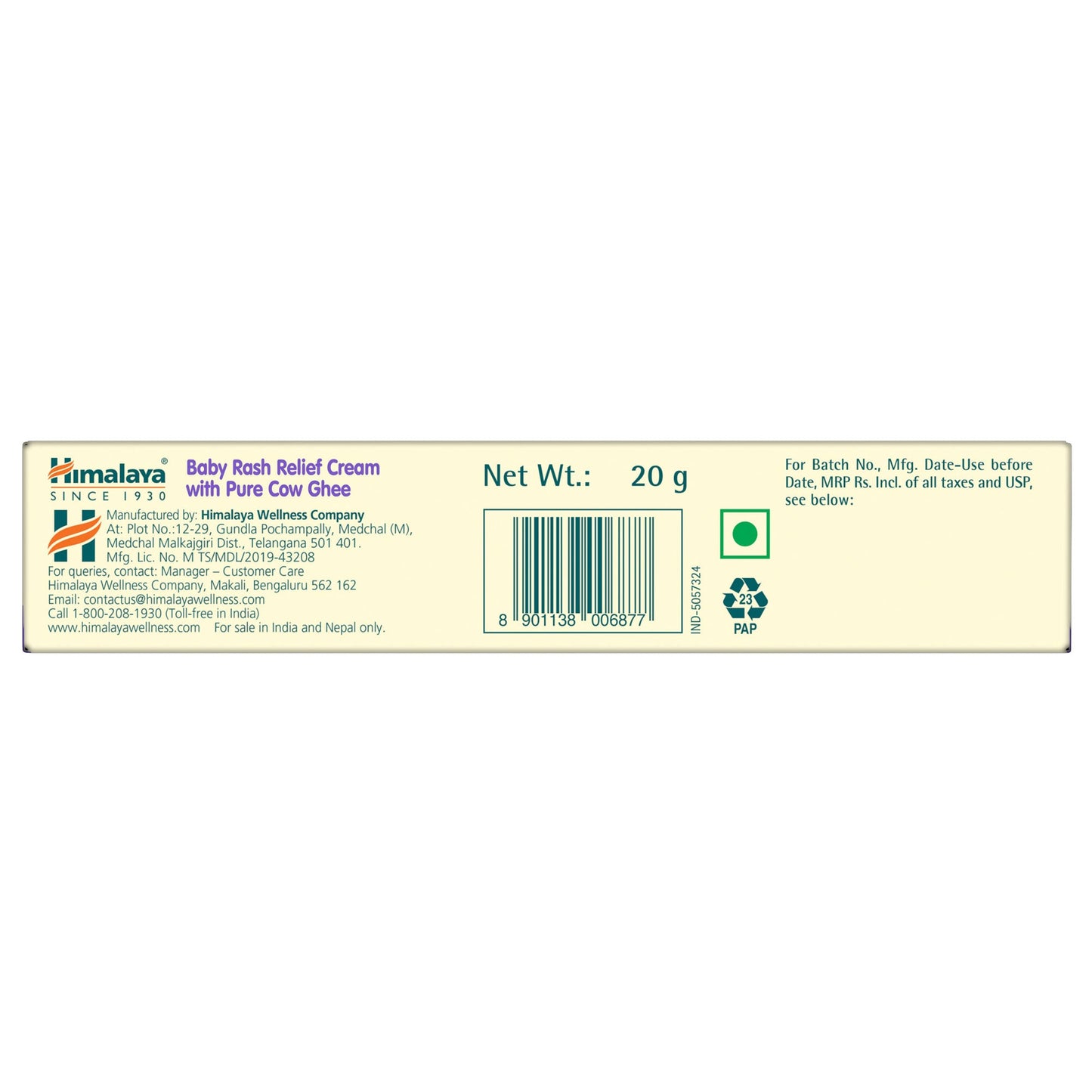 Himalaya Baby Rash Relief Cream with Pure Cow Ghee 20g