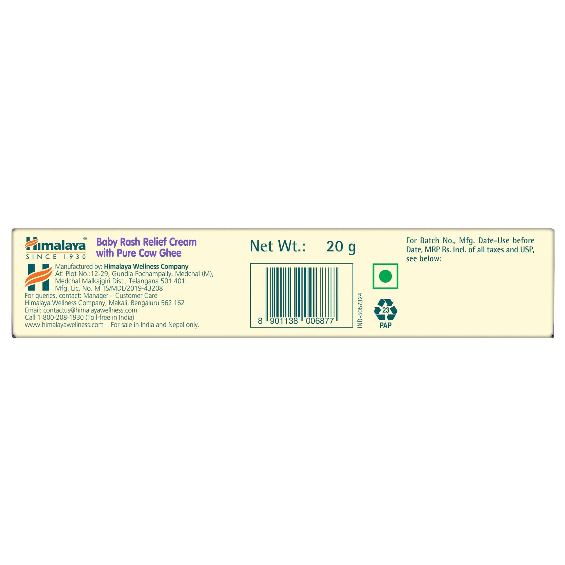 Himalaya Baby Rash Relief Cream with Pure Cow Ghee 20g