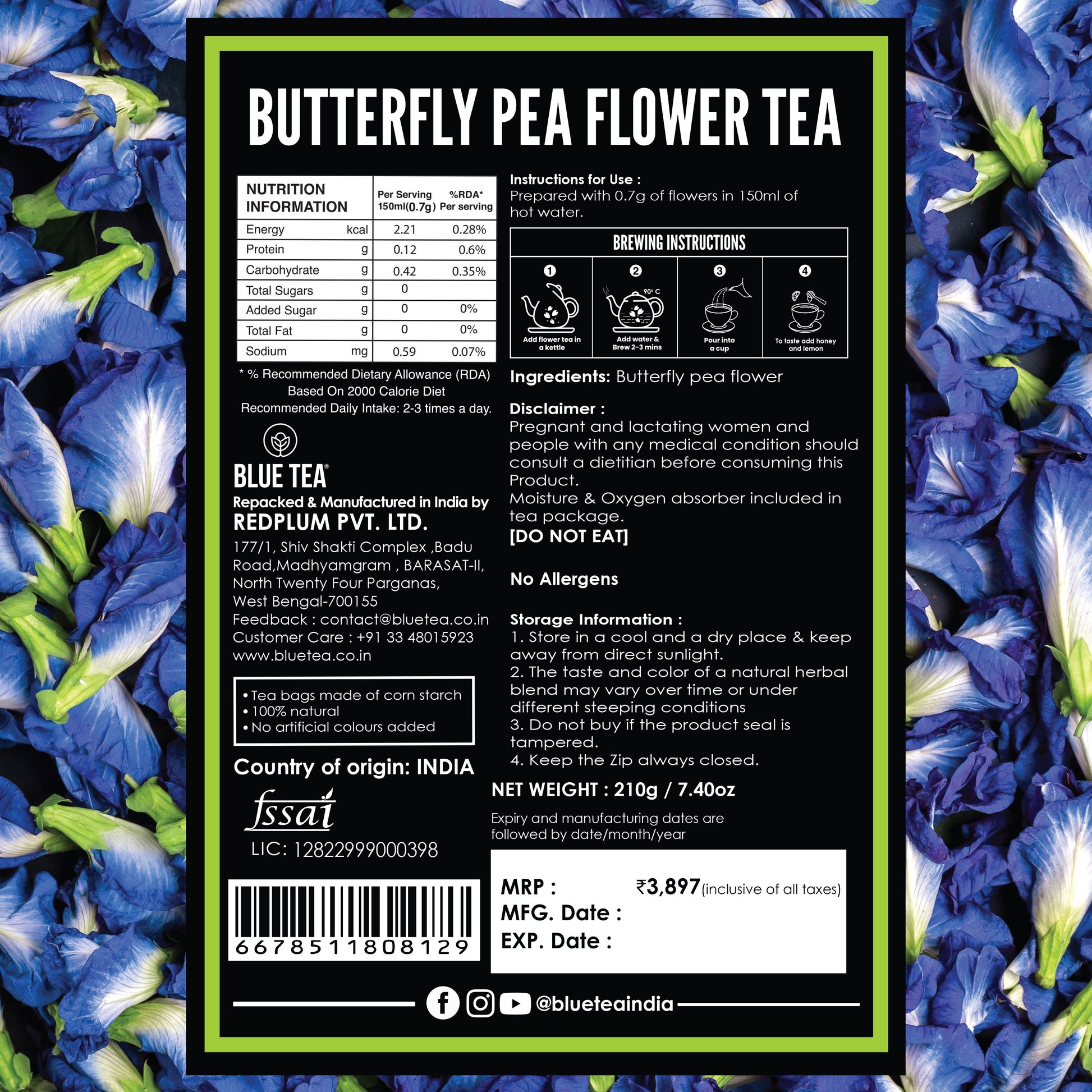 Butterfly Pea Flower Herbal Tea - 300 Teabags 300 Tea Bags