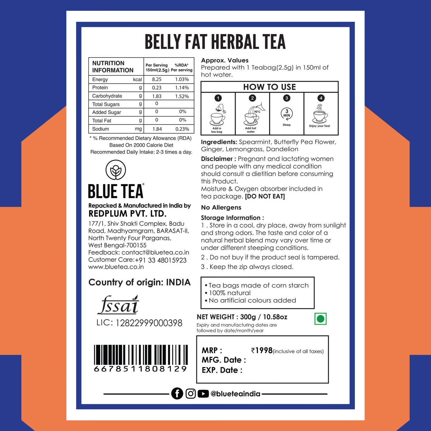 Belly Fat Monthly Pack - 120 Tea Bags 120 Tea Bags
