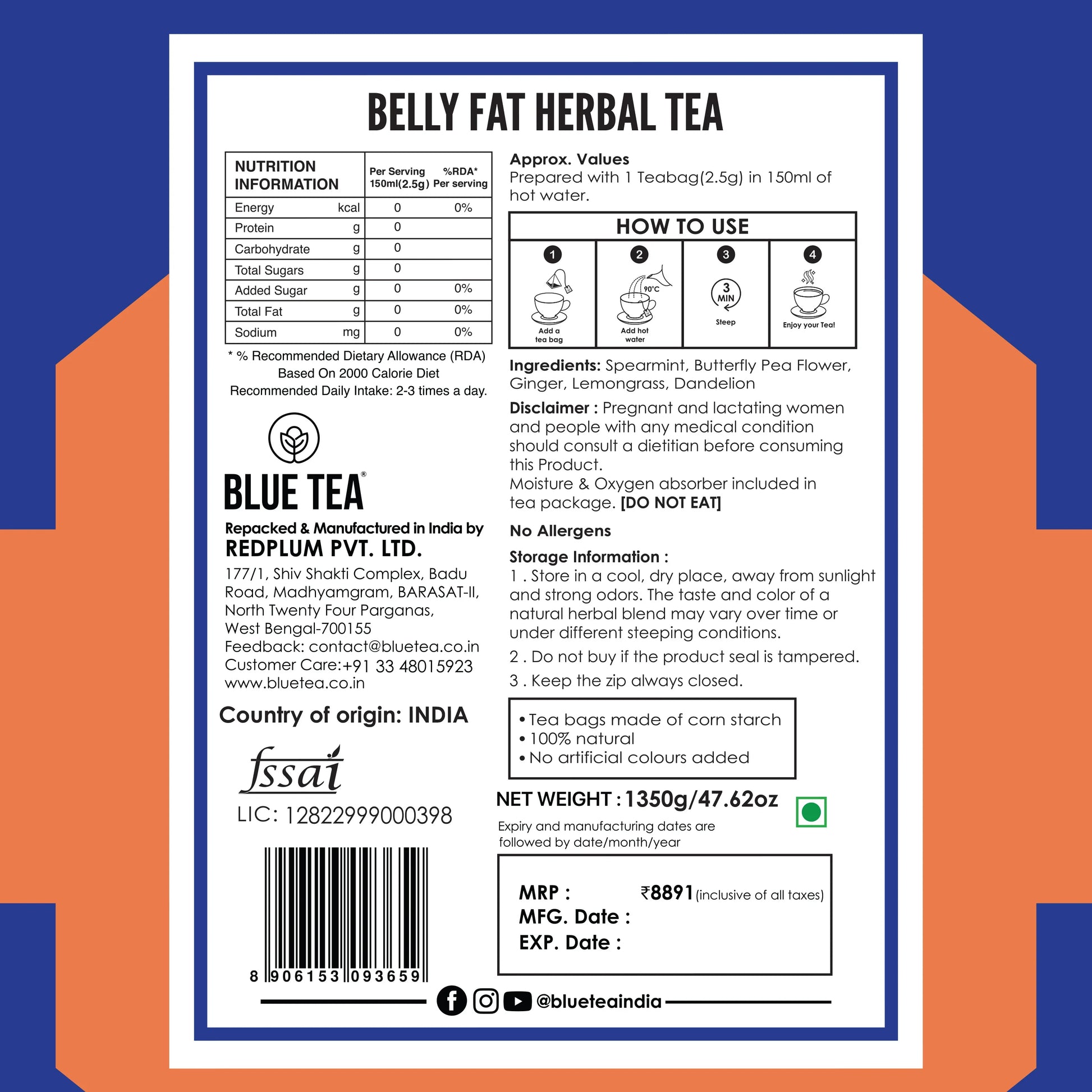 Belly Fat Herbal Tea - 30 Tea Bags | Pack Of 18 30 Tea Bags