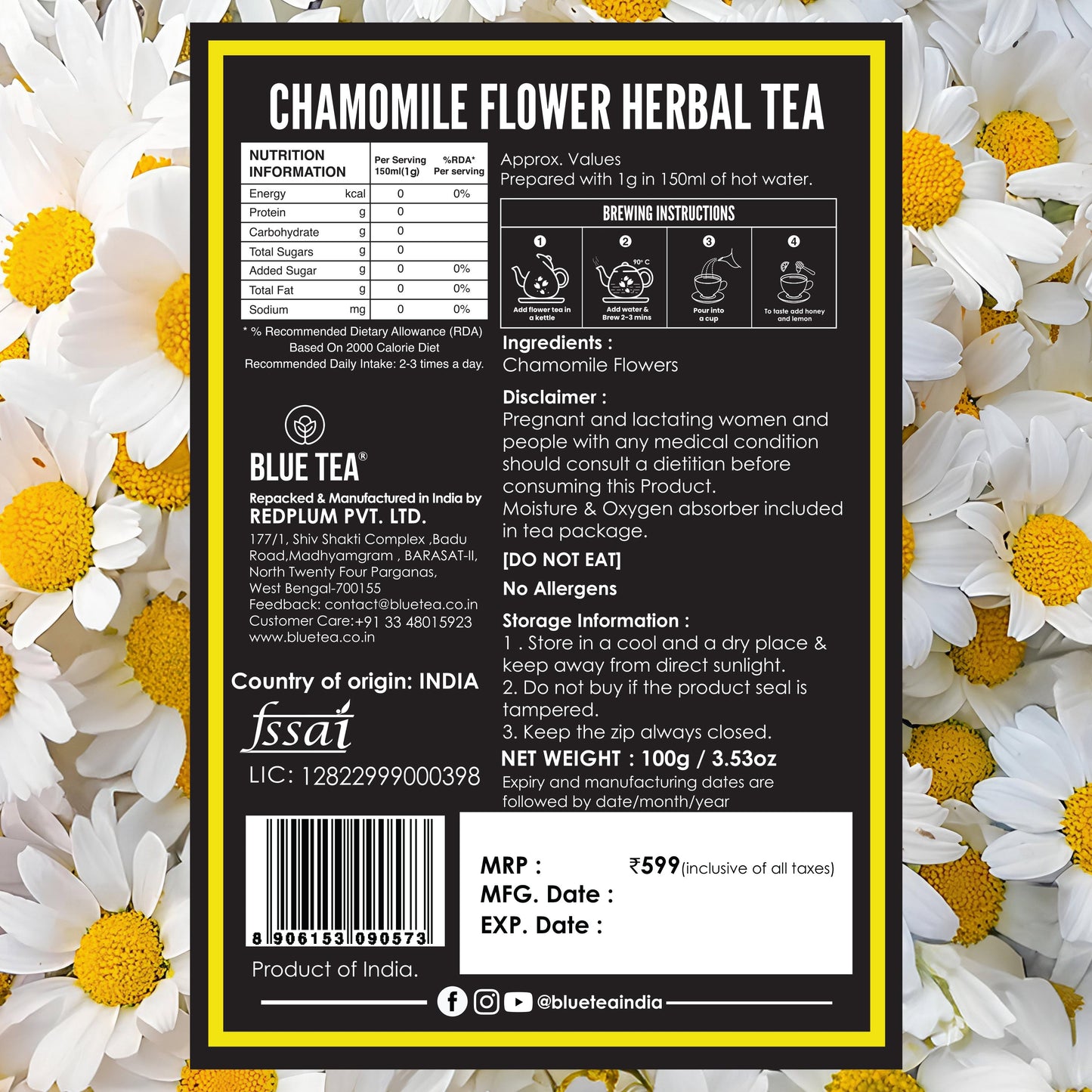 Chamomile Flower Herbal Tea  - 100g (100 Cups) 100G
