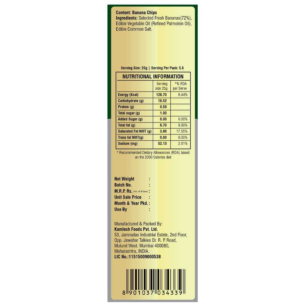 Chai Nashta - Banana Chips 140g