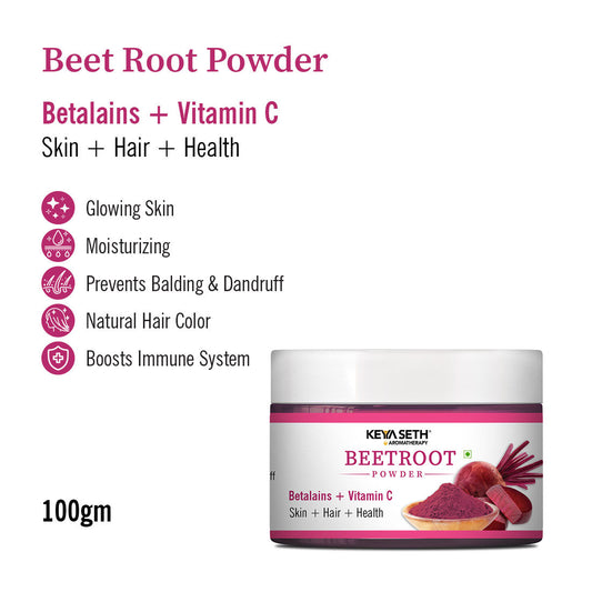 Beetroot Powder with Betalains & Vitamin C for Glowing Skin, Moisturizing, Anti-Aging, Natural Hair Color, Dandruff Control & Immunity Boost 100g