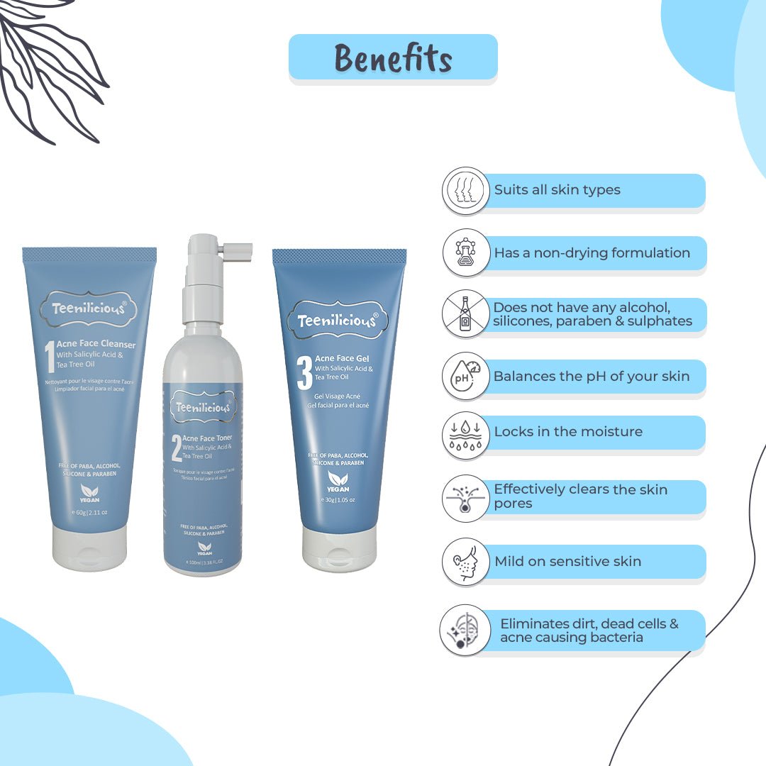 Teenilicious Salicylic Acid Acne Care Kit 190ml - Blackhead & Whitehead Treatment 190ml