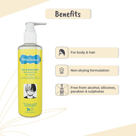 Teenilicious Hair & Body Wash For Men & Women With Buriti Oil & Tea Tree Oil