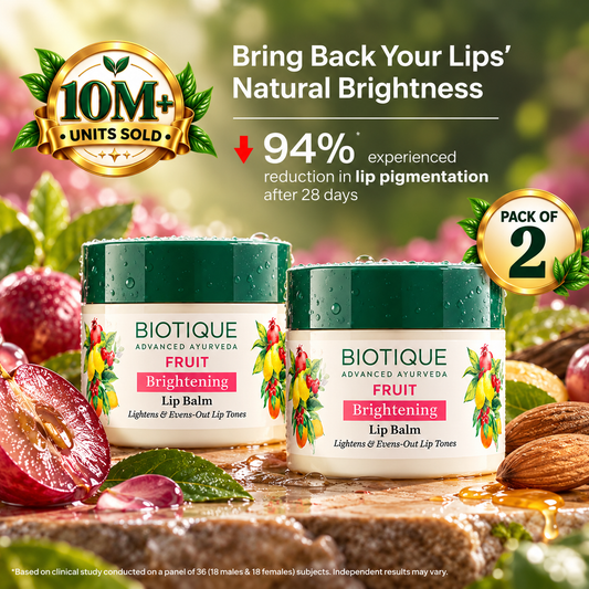 【Biotique】 Fruit Brightening Lip Balm (Pack of 2)｜フルーツ リップバーム 2個セット｜12g×2