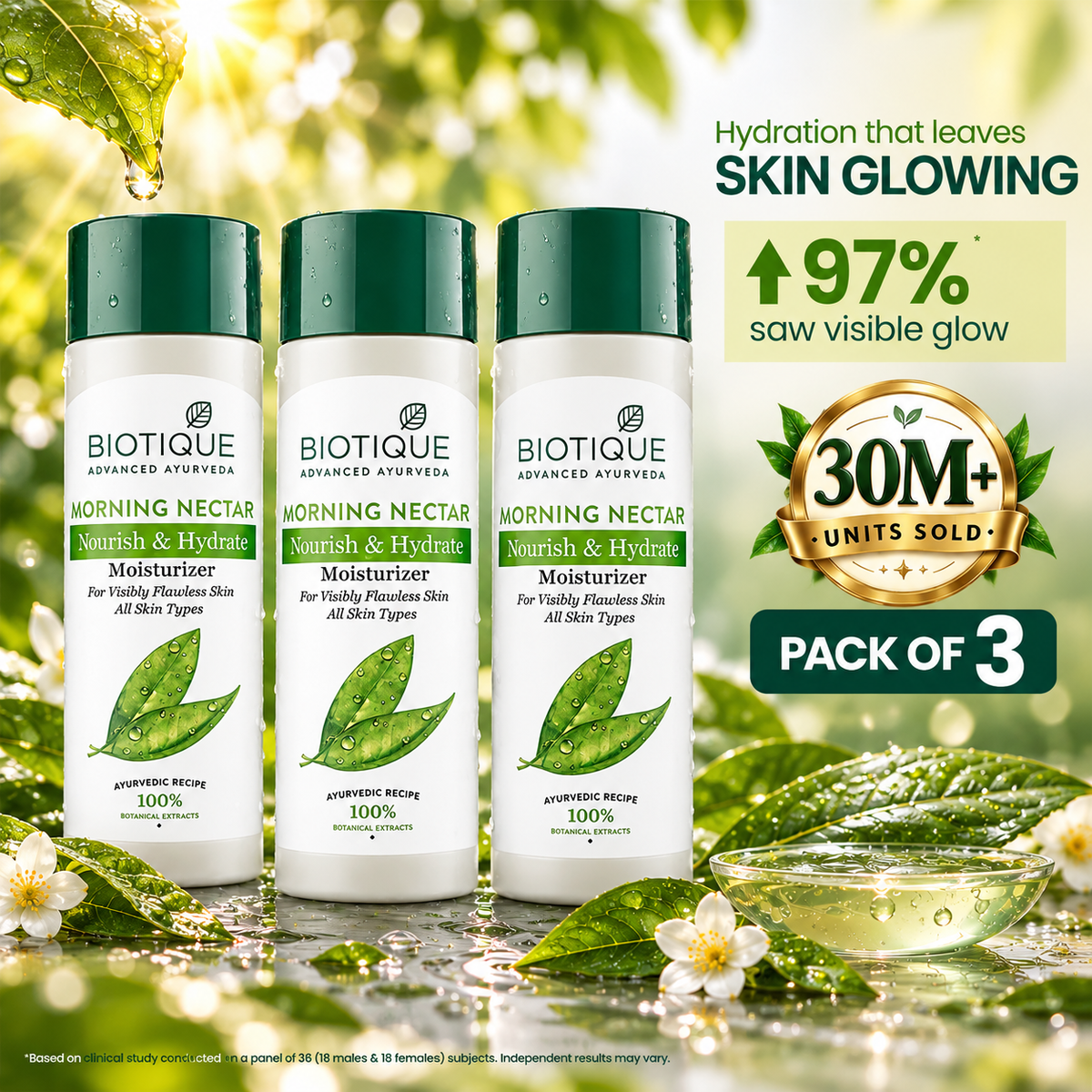 【Biotique】 BIOTIQUE Bio Morning Nectar Nourishing Lotion 570ml (190ml x 3)｜モーニングネクター ナリッシング ローション 190ml×3本セット｜570ML