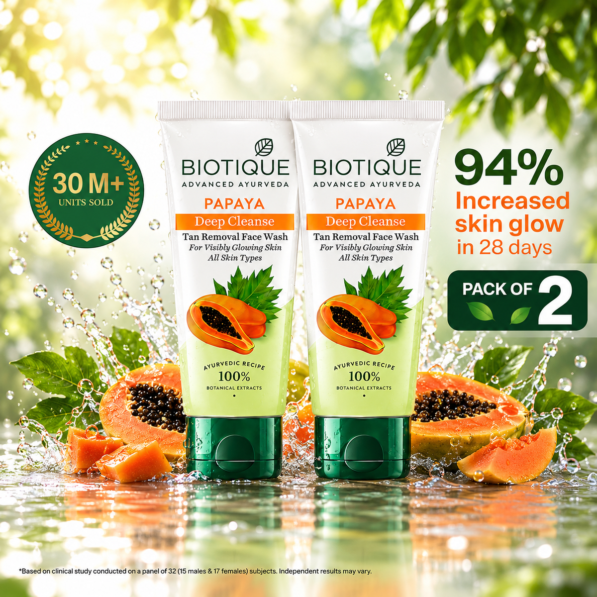 【Biotique】 Papaya Deep Cleanse Face Wash｜パパイヤ ディープクレンズ 洗顔料｜100ml×2本セット
