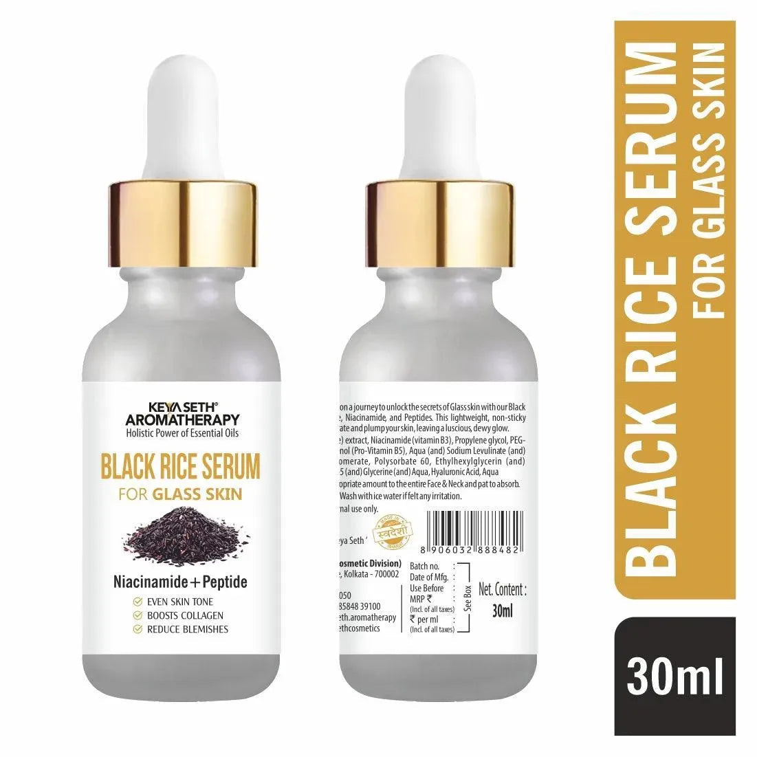 Black Rice Serum for Clear Glass Skin with Black Rice, Niacinamide & Peptide Reduces Blemishes, Boost Collagen & Even Complexion for Men/Women 30ml 30ml