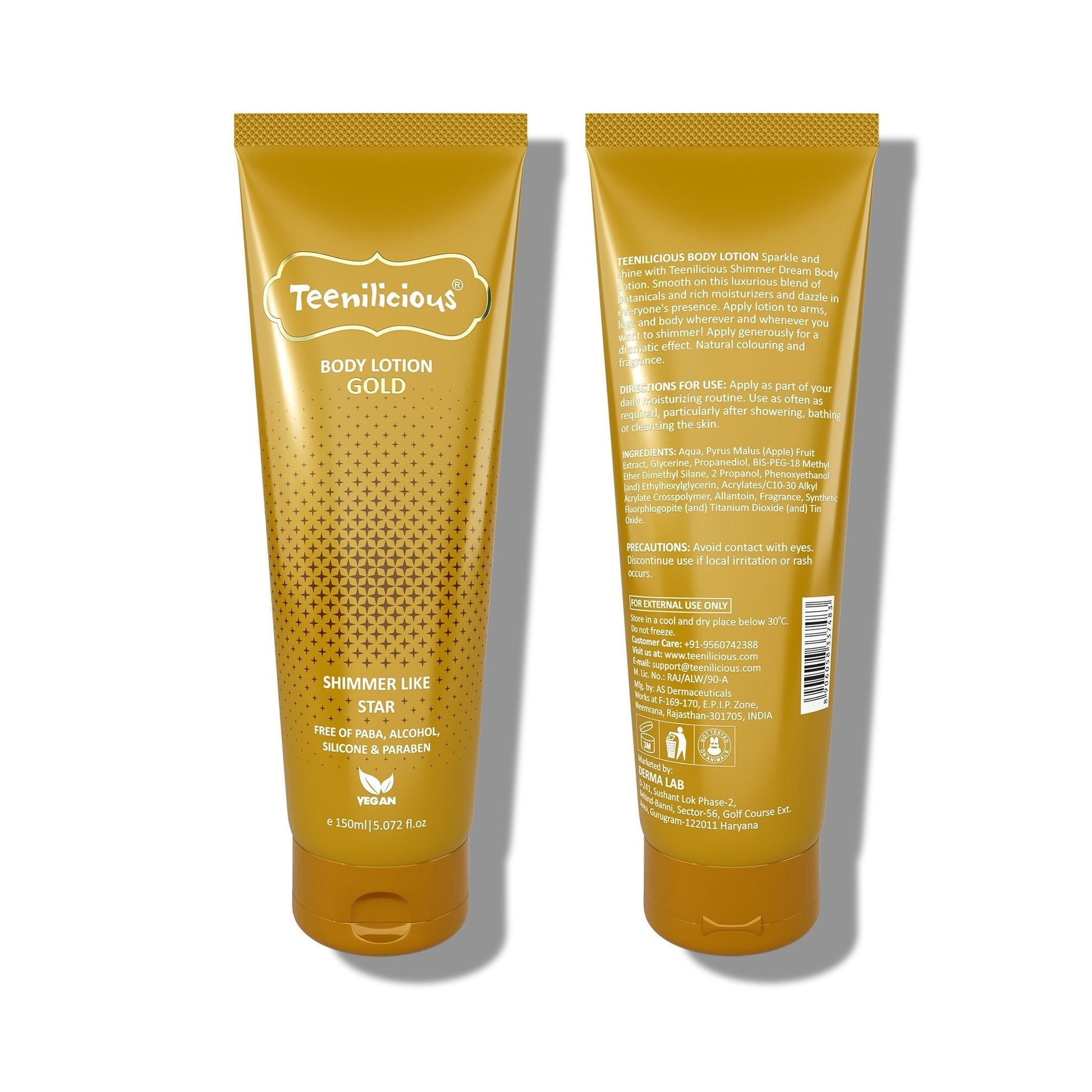 Teenilicious Body Lotion Gold Sparkle - Skin Shine Lotion To Add Natural Shimmer