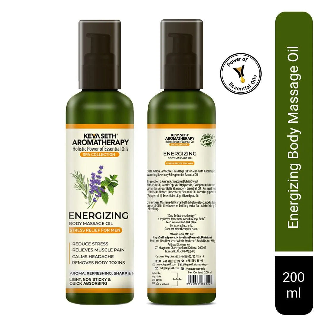 Energizing Body Massage Oil for Men, Reduce Stress, Relieves Muscle Pain, Calms Headaches & Removes Body Toxins 200ml