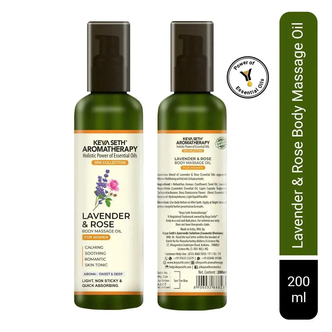 Lavender & Rose Body Massage Oil, for Women Calming, Soothing, Romantic,Skin Tonic with Sweet & Deep Aroma 200ml