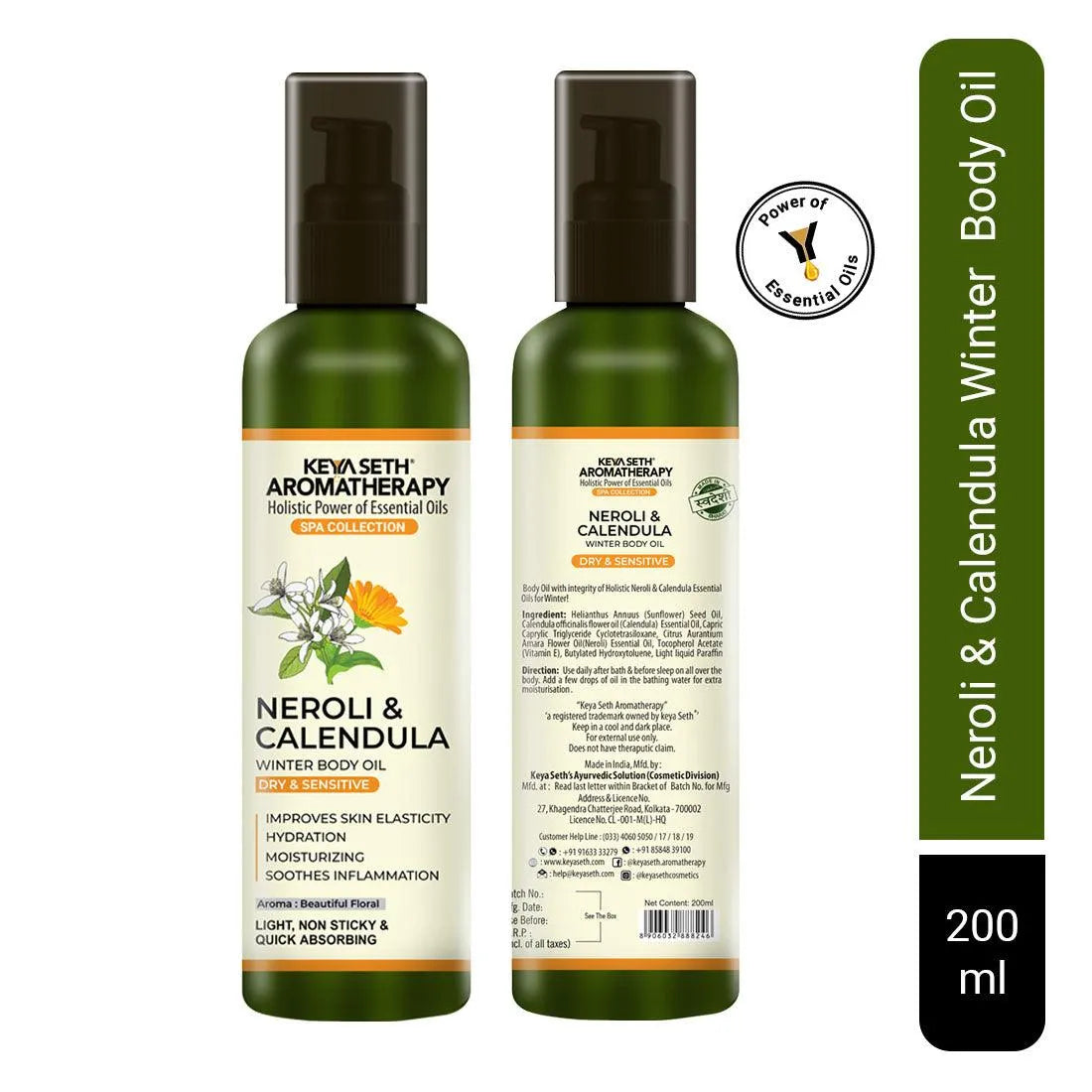Neroli & Calendula Winter Body Oil for Dry & Sensitive Skin, Hydrating, Moisturizing, Soothes Inflammation, Improves Skin Elasticity Light, Non-Sticky 200ml