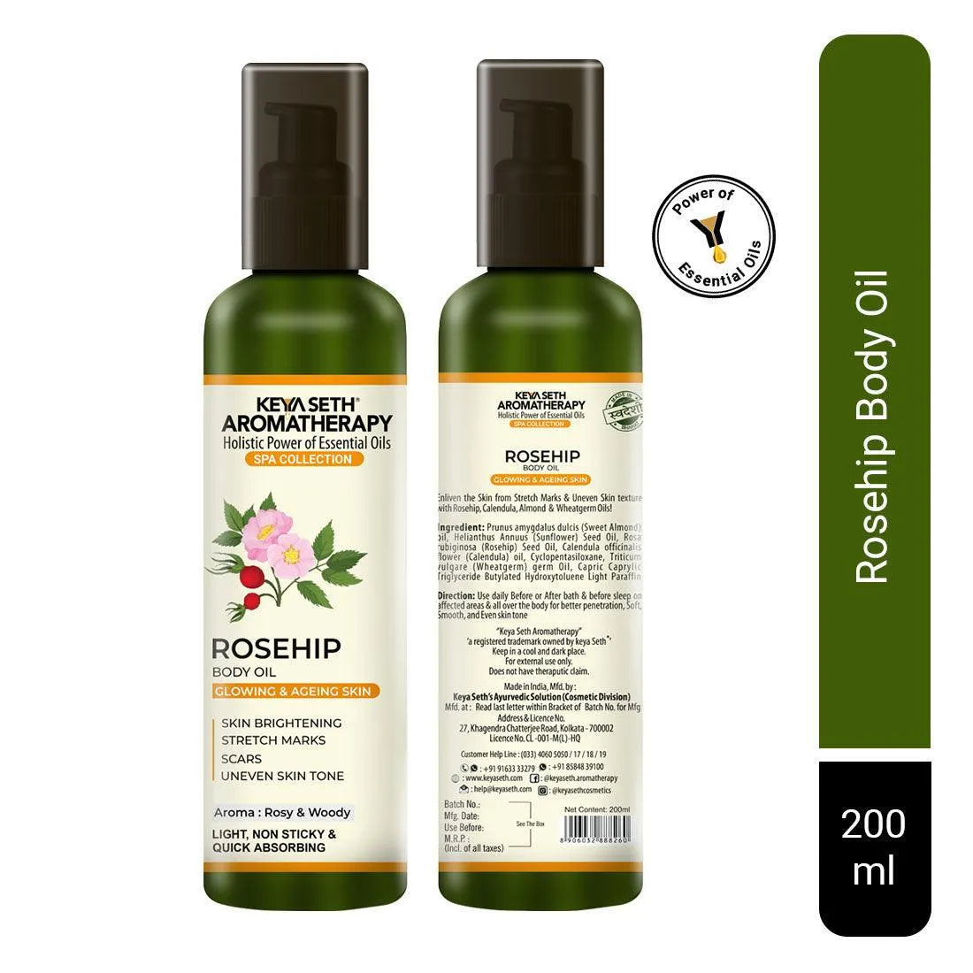 Rosehip Body Oil,Glowing, Ageing & Brighter Skin, Reduces Stretch Marks, Scars, Uneven Skin Tone 200ml