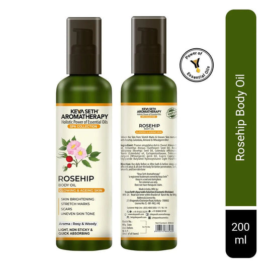 Rosehip Body Oil,Glowing, Ageing & Brighter Skin, Reduces Stretch Marks, Scars, Uneven Skin Tone 200ml