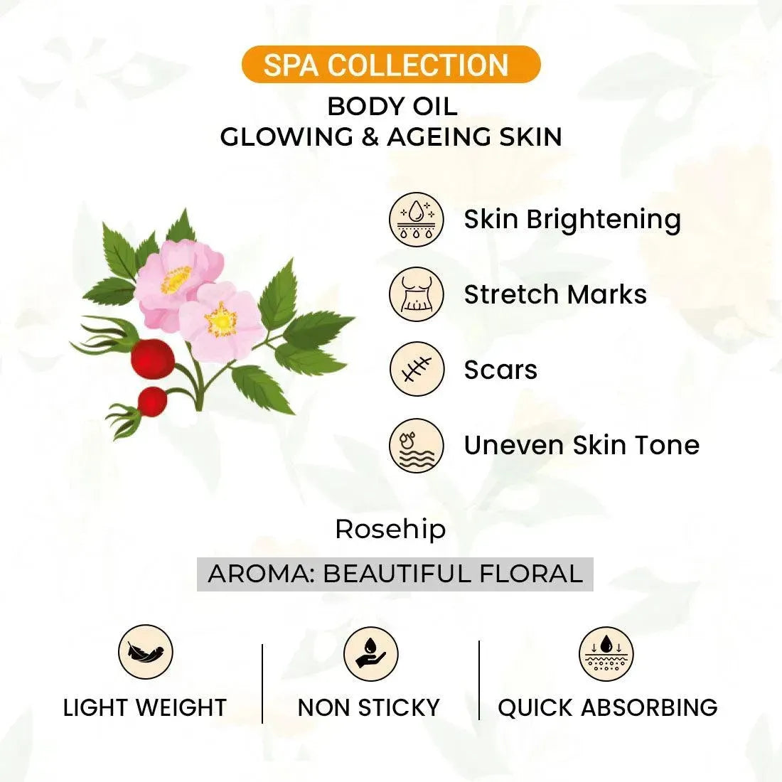 Rosehip Body Oil,Glowing, Ageing & Brighter Skin, Reduces Stretch Marks, Scars, Uneven Skin Tone 200ml