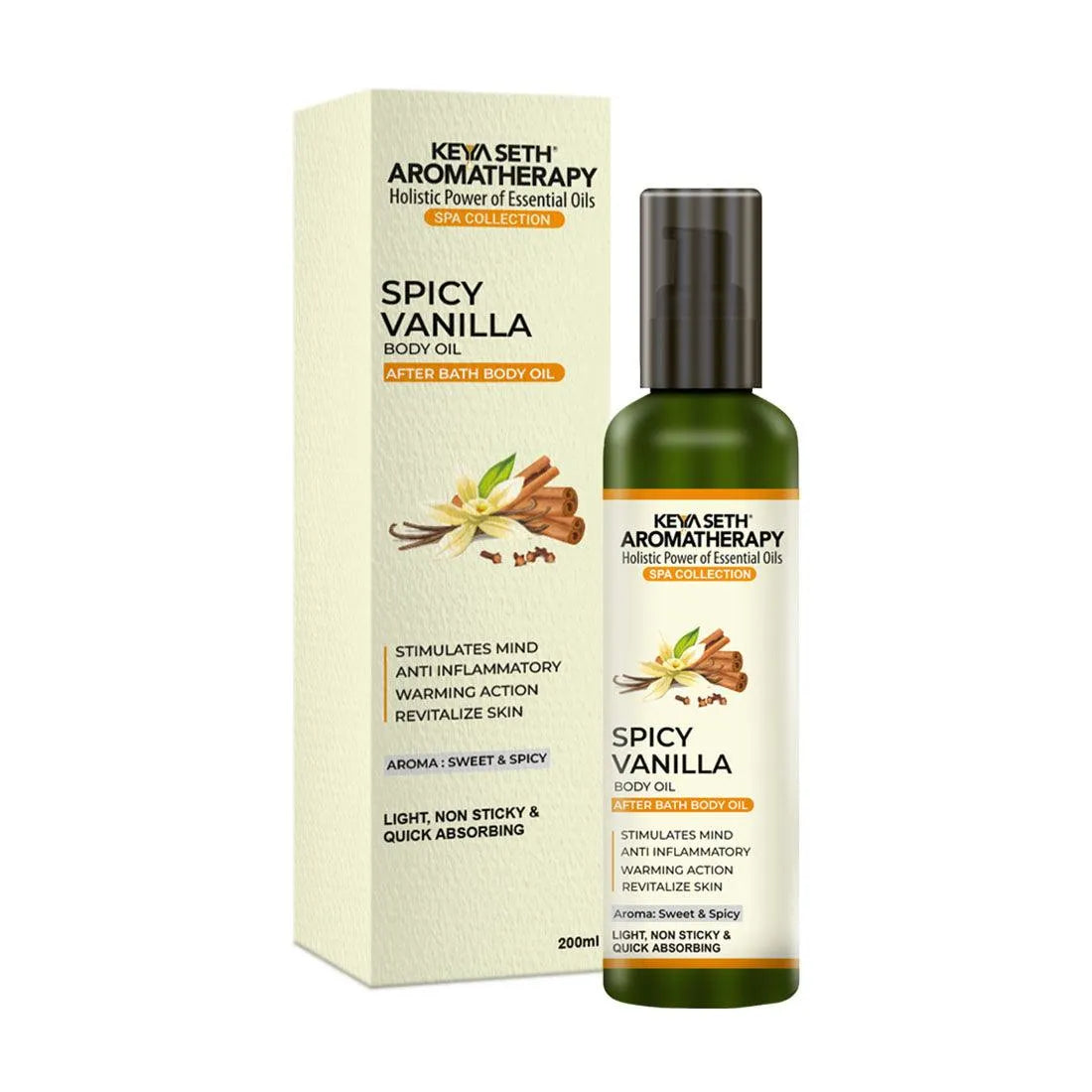 Spicy Vanilla After Bath Body Oil Light, Non-Sticky & Quick Absorbing, Stimulates Mind, Anti Inflammatory, Warming Action & Revitalize Skin 200g