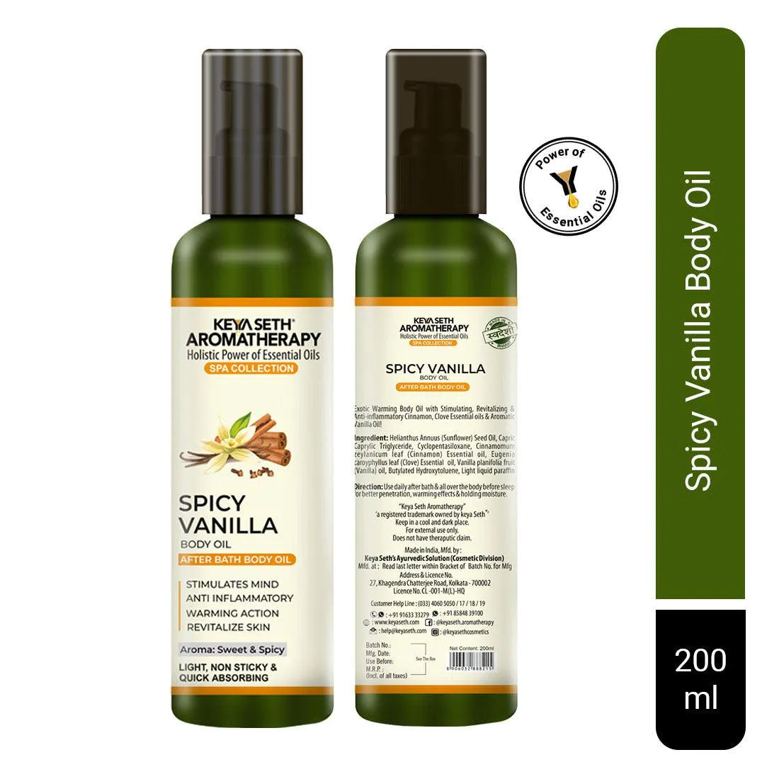 Spicy Vanilla After Bath Body Oil Light, Non-Sticky & Quick Absorbing, Stimulates Mind, Anti Inflammatory, Warming Action & Revitalize Skin 200g