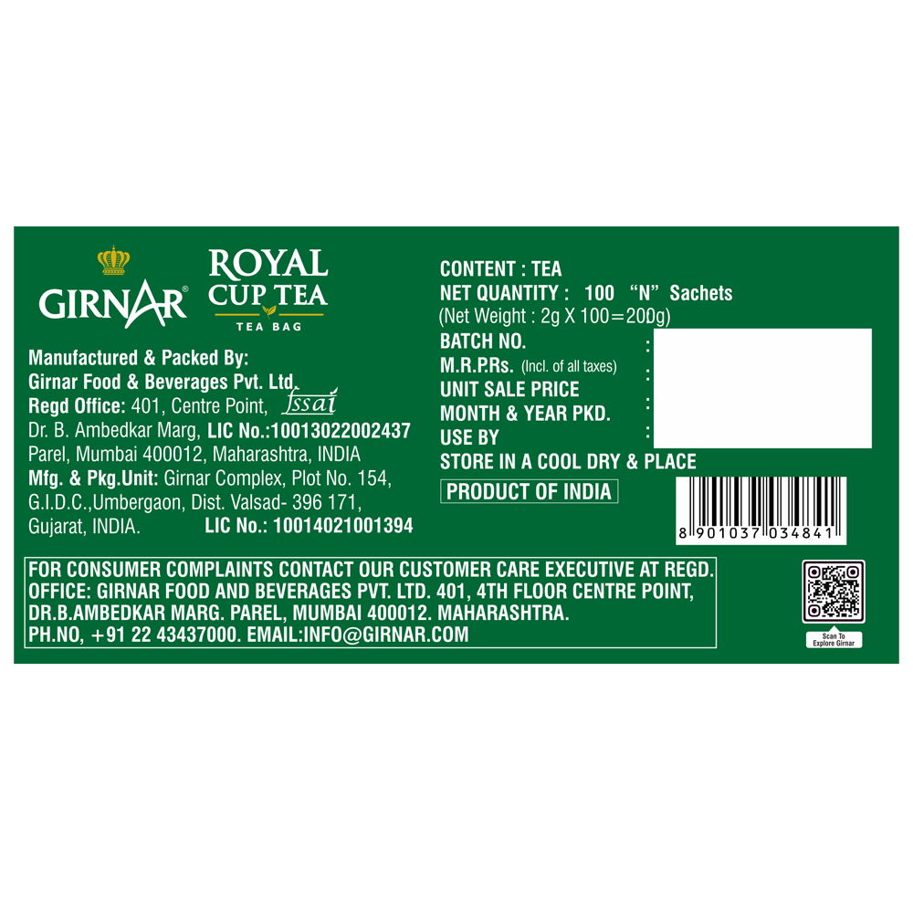 Black Tea Bags - Royal Cup Tea 25 Tea Bags