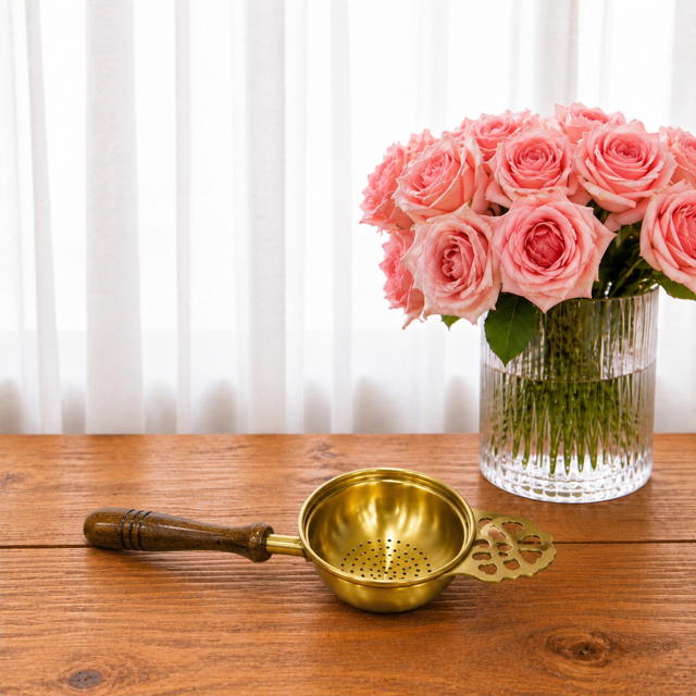 【Octavius】 Brass Tea Strainer with Wooden Handle & Holder｜真鍮 ティーストレーナー 木製ハンドル・ホルダー付き