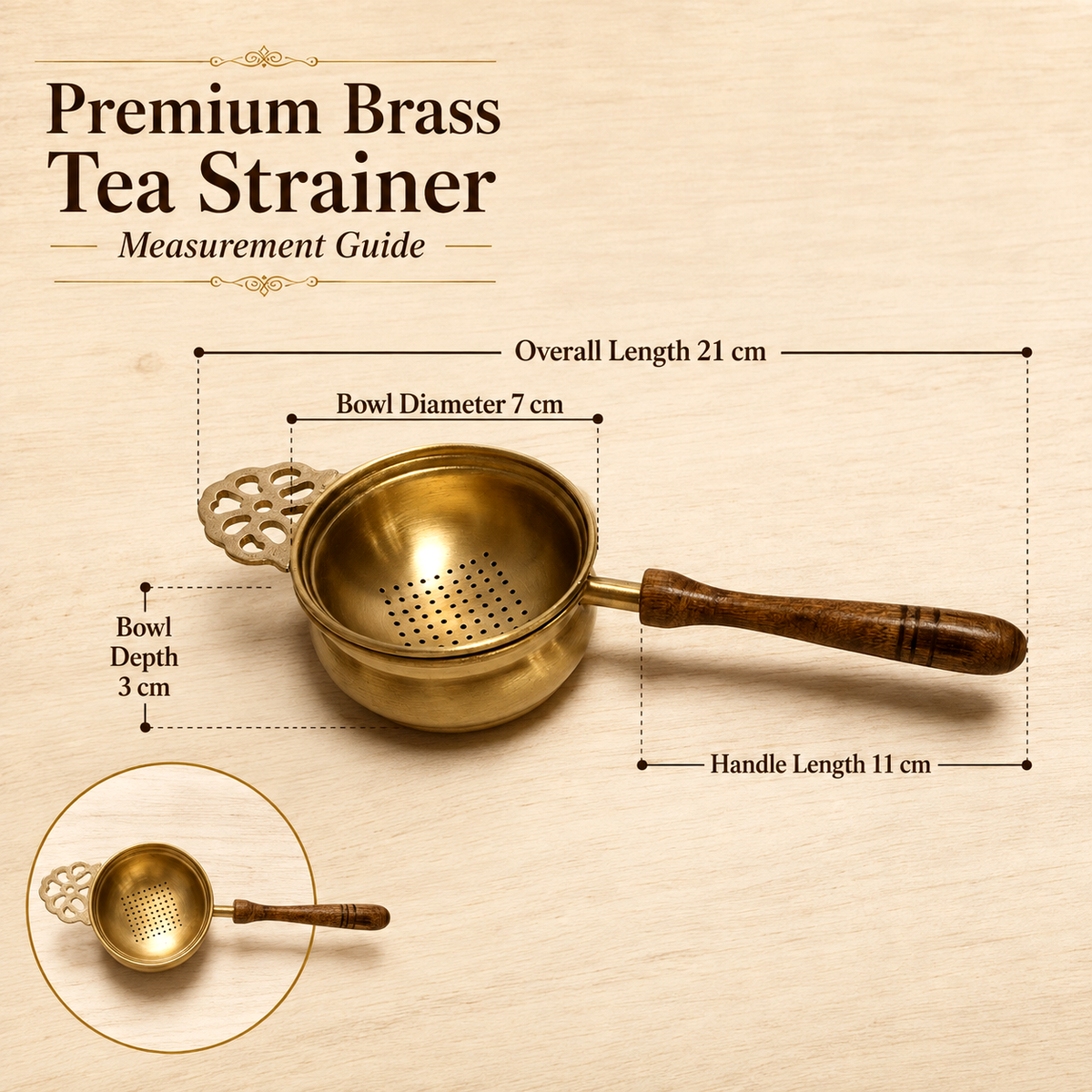 【Octavius】 Brass Tea Strainer with Wooden Handle & Holder｜真鍮 ティーストレーナー 木製ハンドル・ホルダー付き