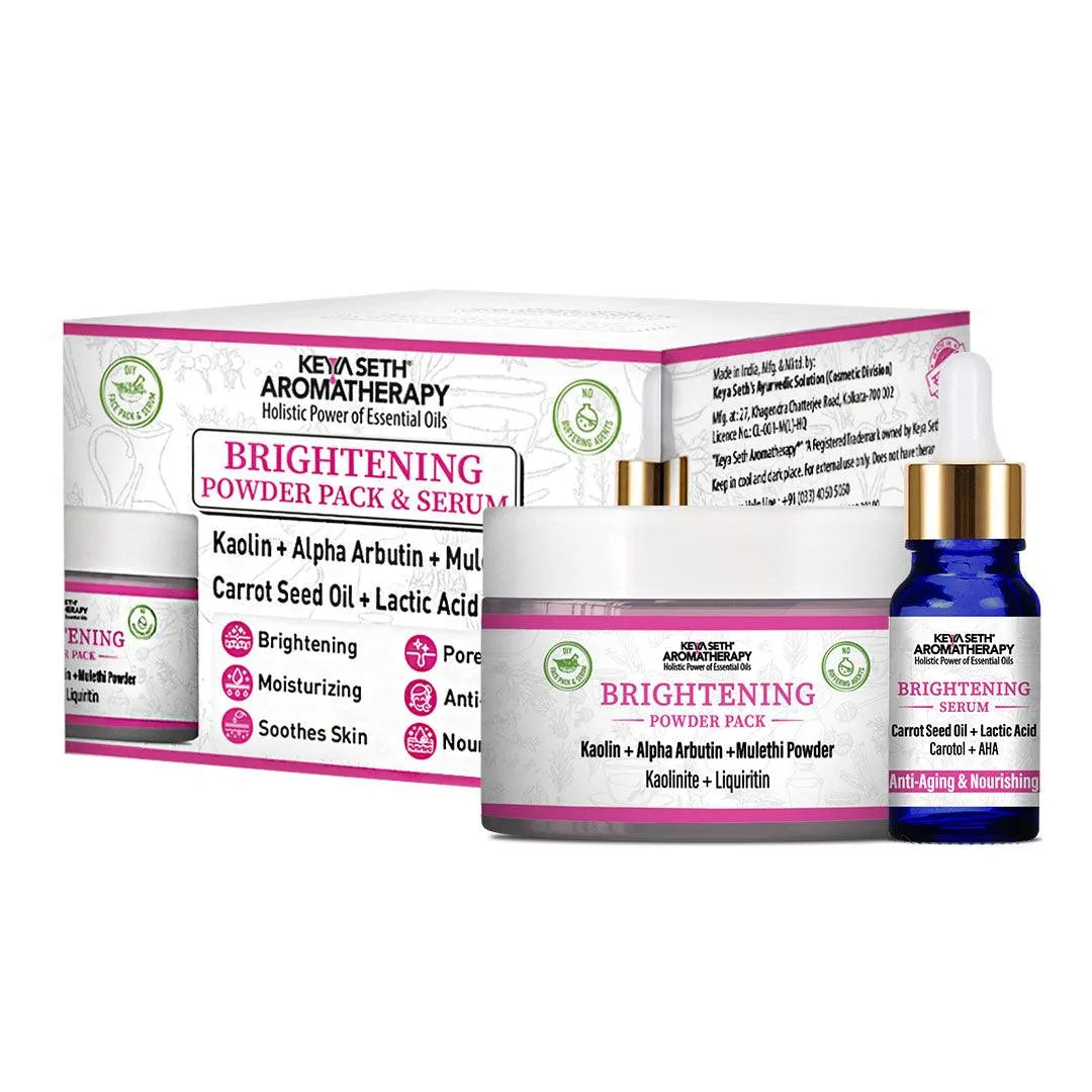 Brightening Powder Pack & Serum Facial Kit, Kaolin, Alpha Arbutin, Lactic Acid ,Mulethi ,Pore Refining,Mositurizing 100g