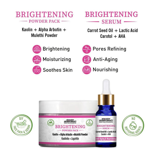 Brightening Powder Pack & Serum Facial Kit, Kaolin, Alpha Arbutin, Lactic Acid ,Mulethi ,Pore Refining,Mositurizing 100g