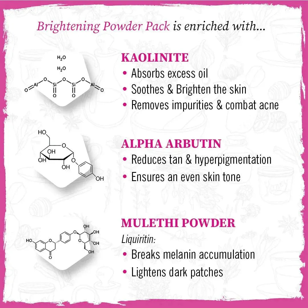 Brightening Powder Pack & Serum Facial Kit, Kaolin, Alpha Arbutin, Lactic Acid ,Mulethi ,Pore Refining,Mositurizing 100g