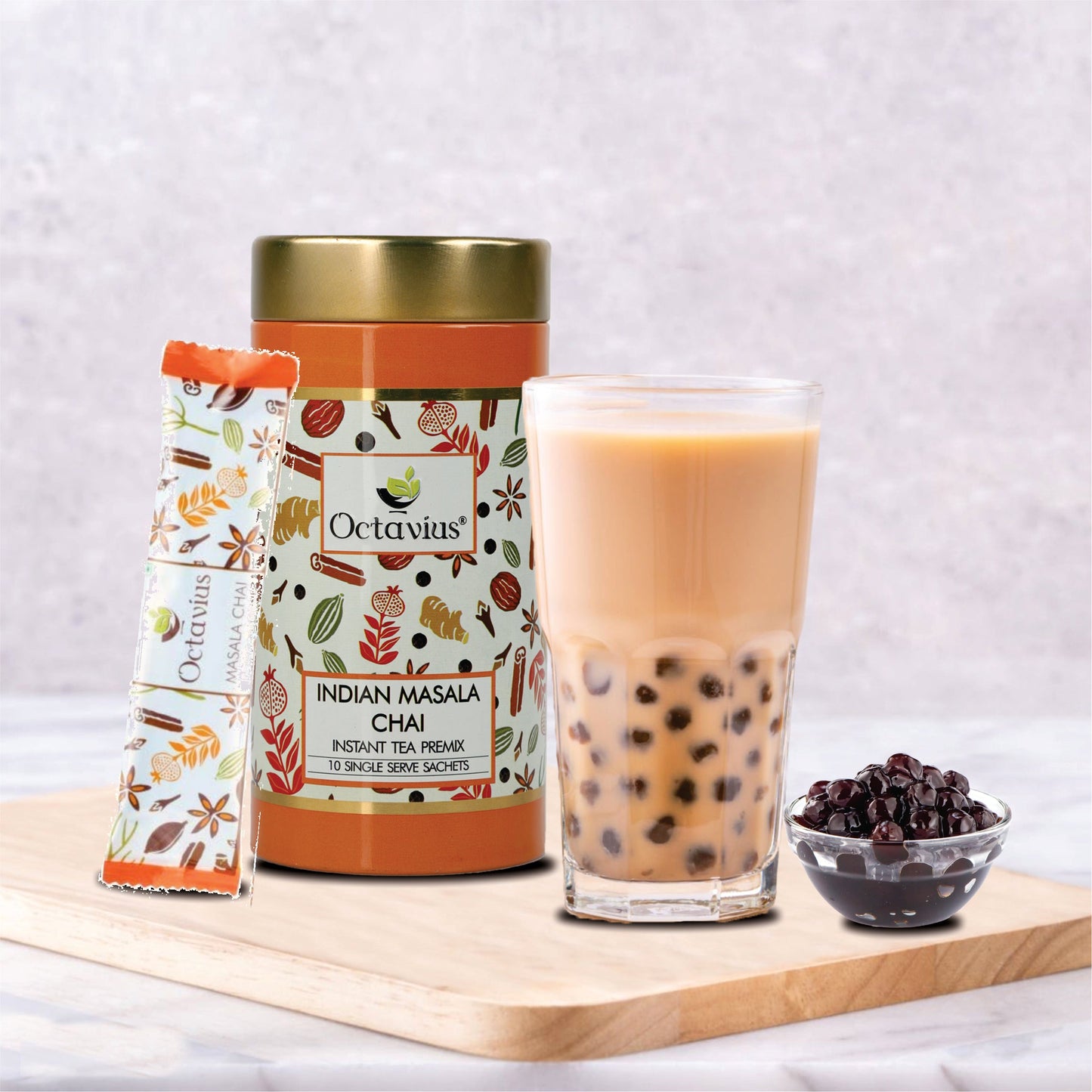 Bubble Tea Tapioca Pearls With Masala Chai Premix & 10 Straws