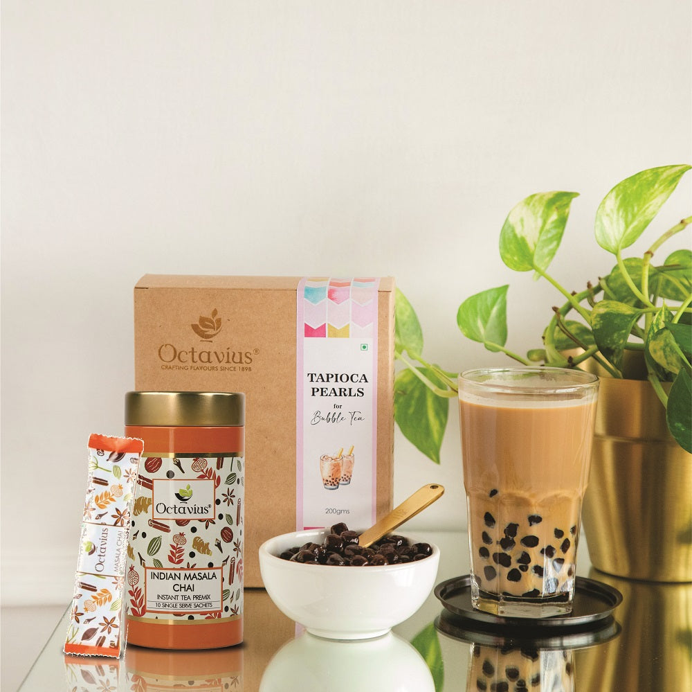 Bubble Tea Tapioca Pearls With Masala Chai Premix & 10 Straws