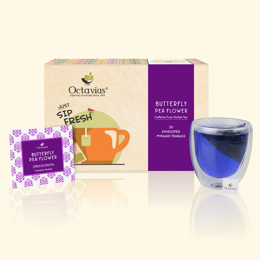 Butterfly  Blue Pea Flower Herbal Infusion - 20 Enveloped Pyramid Teabags 50g