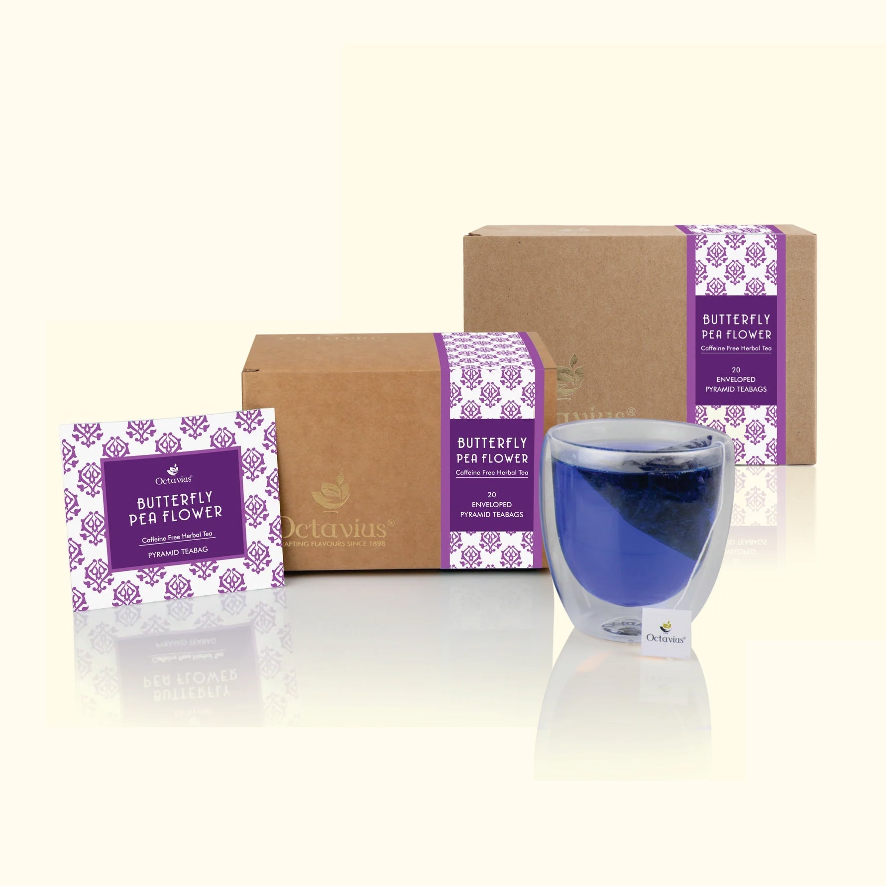 Butterfly  Blue Pea Flower Herbal Infusion - 20 Enveloped Pyramid Teabags (pack of 2) Pack of 2