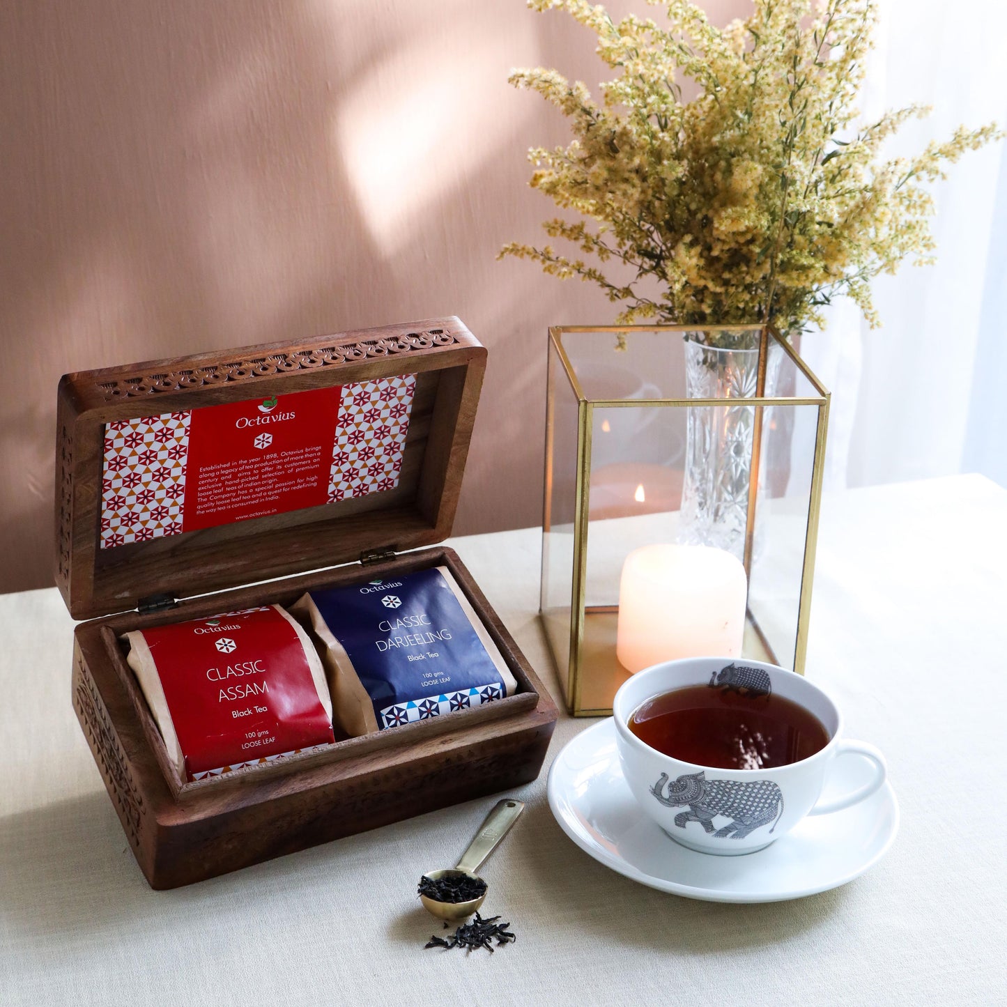 Indian Tea Collection - Premium Black Whole Leaf Teas In Handcrafted Sheesham Wood Box 2560g