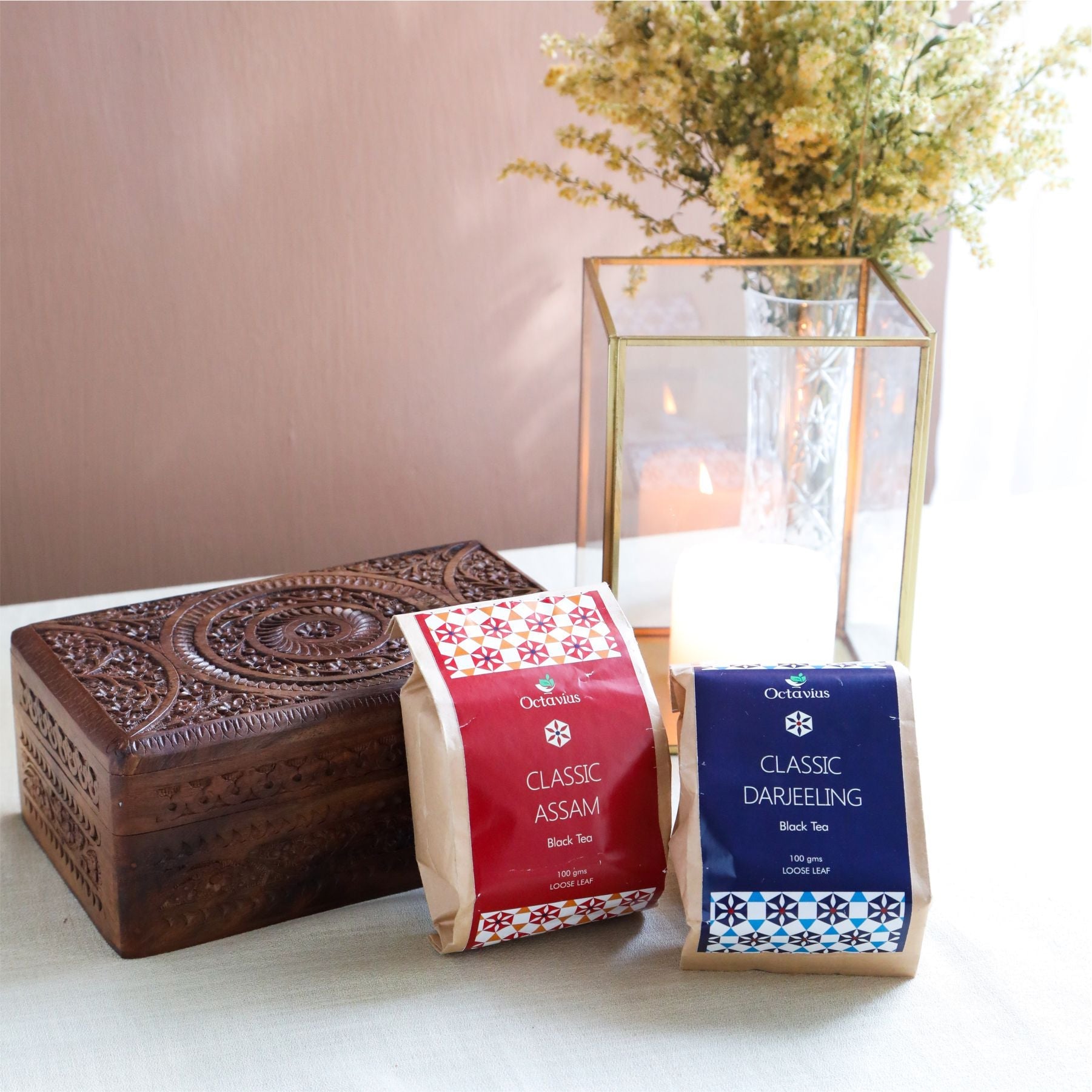 Indian Tea Collection - Premium Black Whole Leaf Teas In Handcrafted Sheesham Wood Box 2560g